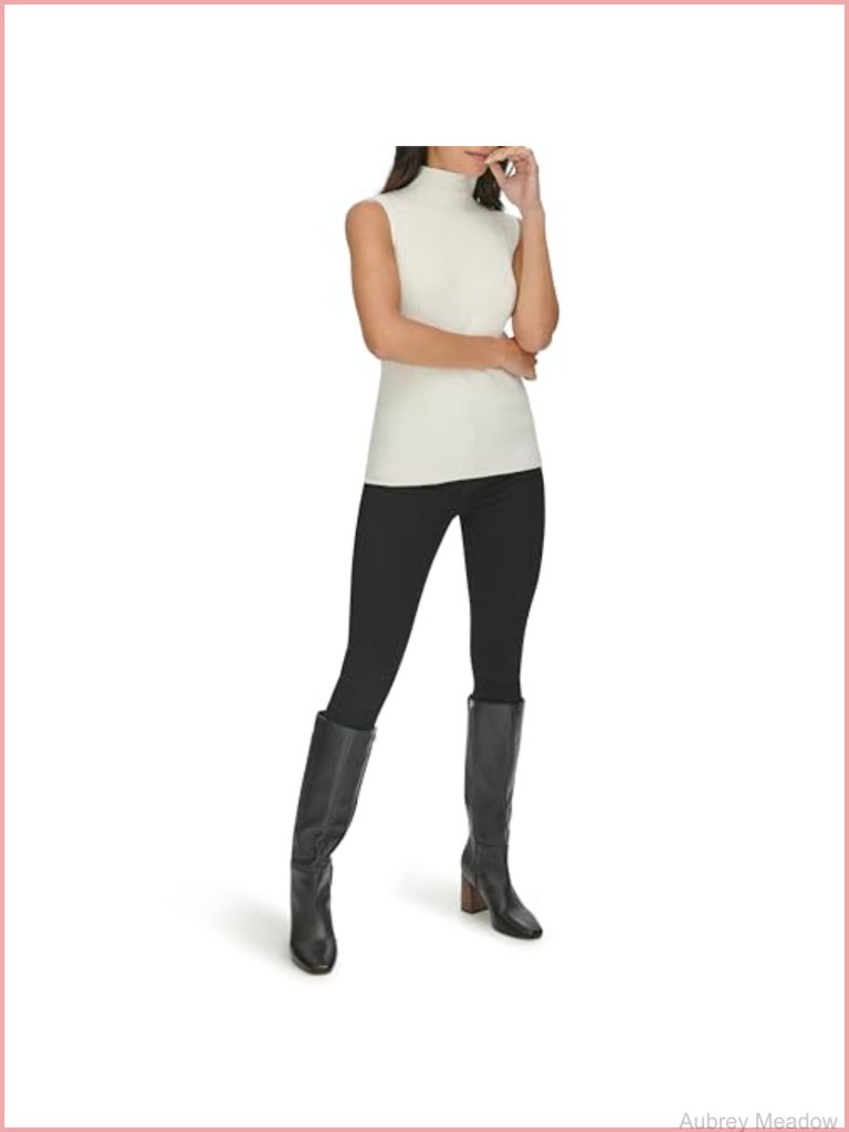 Mock Neck Sleeveless Sweater Vest In Cream